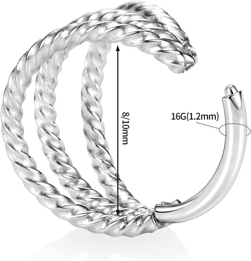 FUNLMO Store 316L Surgical Steel Nose Hoop Septum Conch Piercing Jewelry Cartilage Daith Helix Tragus Rook Lobe Earring Triple/Double Nose Lip Ring 20G 18G 16G - Image 2